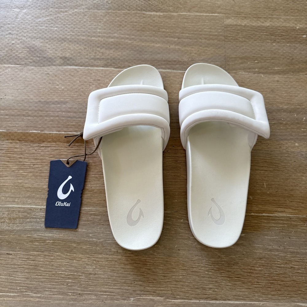 NWT‎ NEW Olukai Sunbeam Slide Comfort Sandals Off-White Women's Size 10 Hawaiian